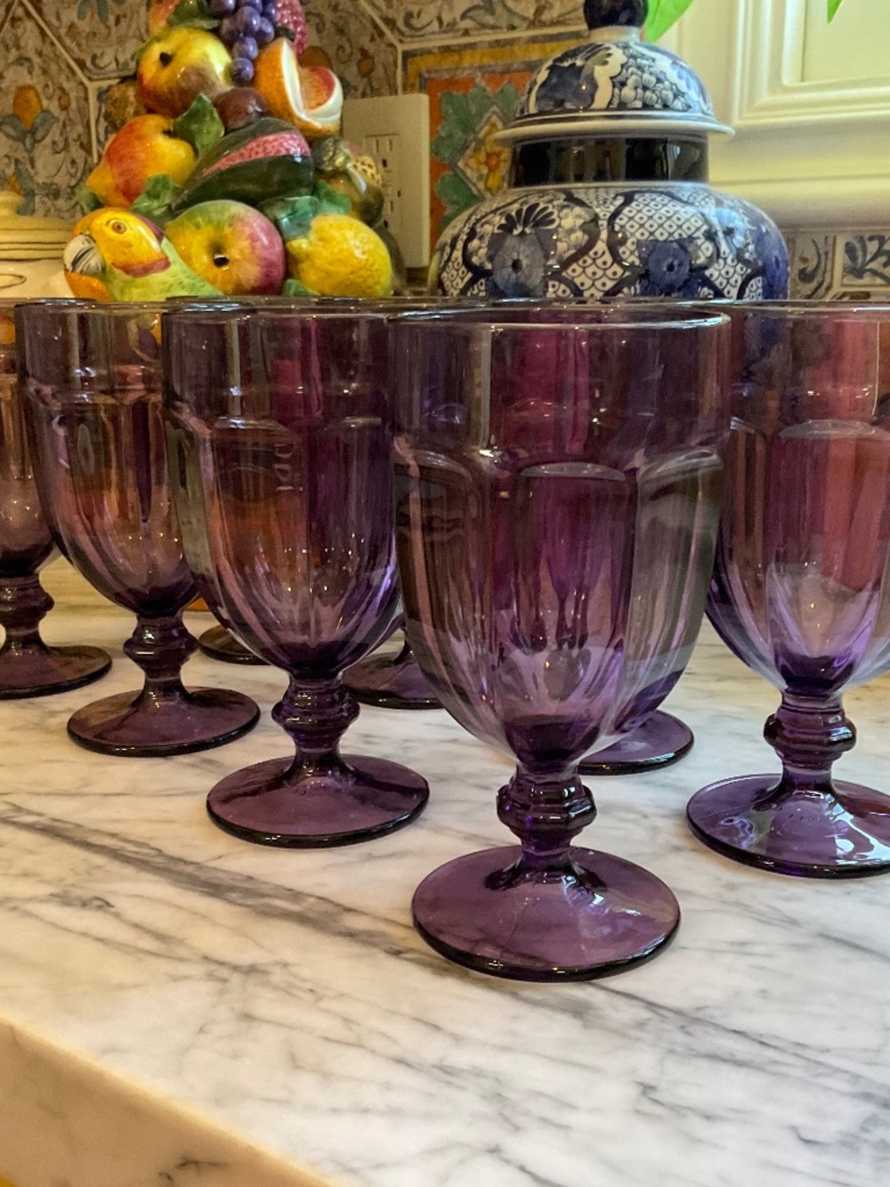 Set of 8 Amythest glass stems